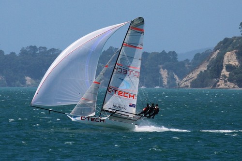 C-Tech pictured in the NZ 18ft Skiff Nationals, took the Invitation race, today © Richard Gladwell www.photosport.co.nz